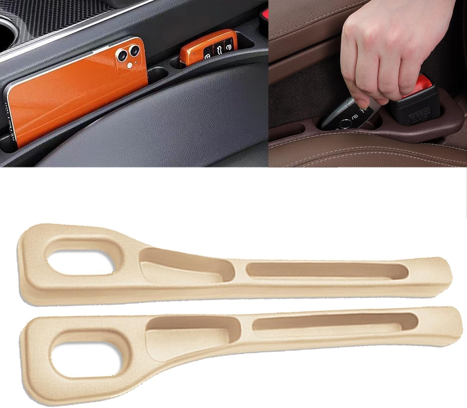 2PCS Nodrop Seat Guard,Car Seat Side Gap Filler, Place Your Phone, Cards, Wallet, Side Gap Fillers for All Cars Place Your Phone, Cards, Wallet Beige B