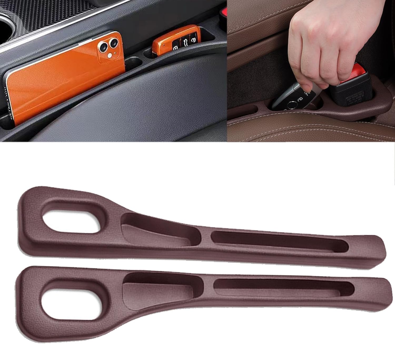 2PCS Nodrop Seat Guard,Car Seat Side Gap Filler, Place Your Phone, Cards, Wallet, Side Gap Fillers for All Cars Place Your Phone, Cards, Wallet BROWN B