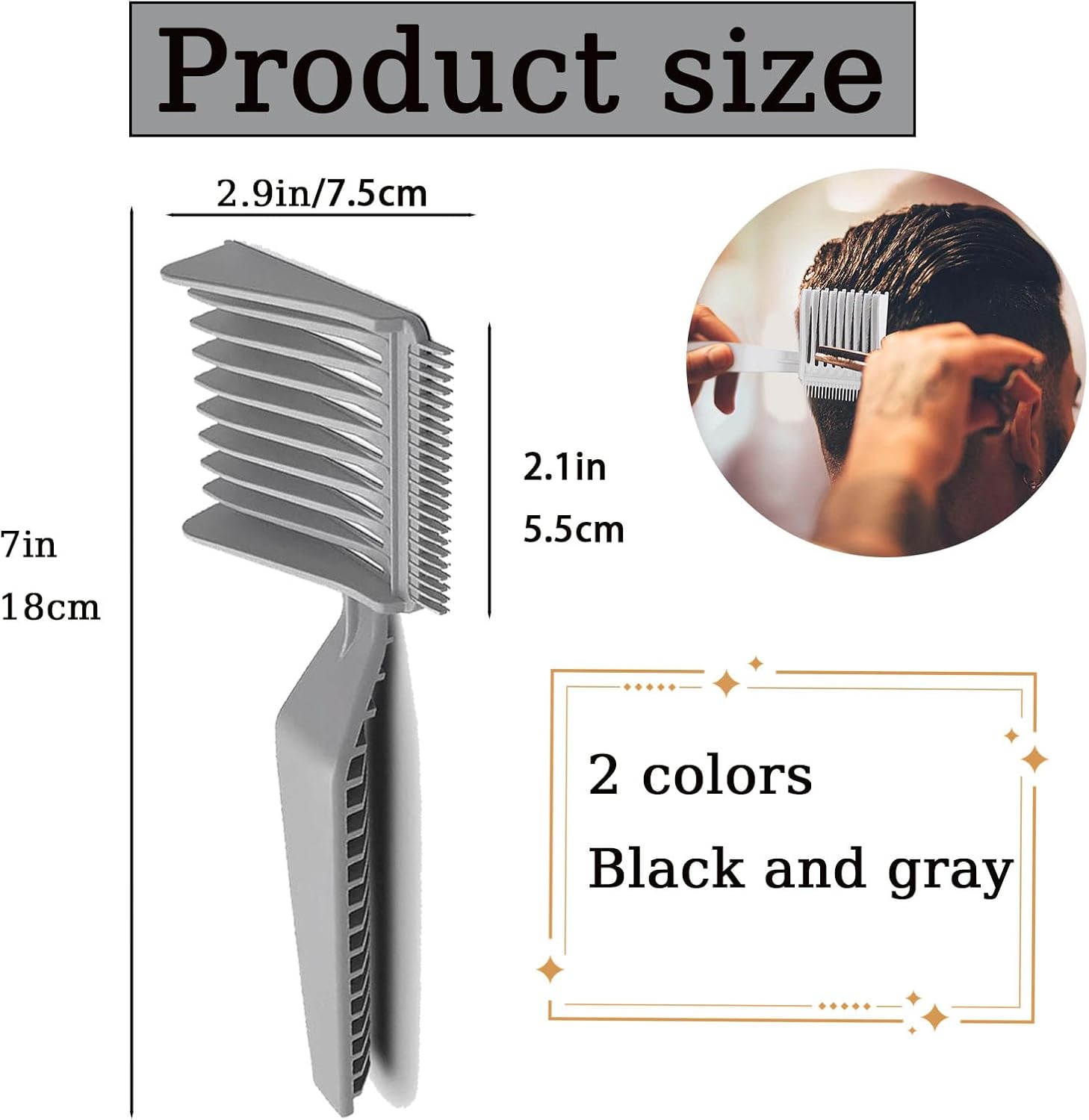 2pcs Blend Friend Curved Positioning Fade Comb, Professional Heat Resistant Cutting Comb for Men Salon Hairdresser Clipper Cuts Tools Black and Grey