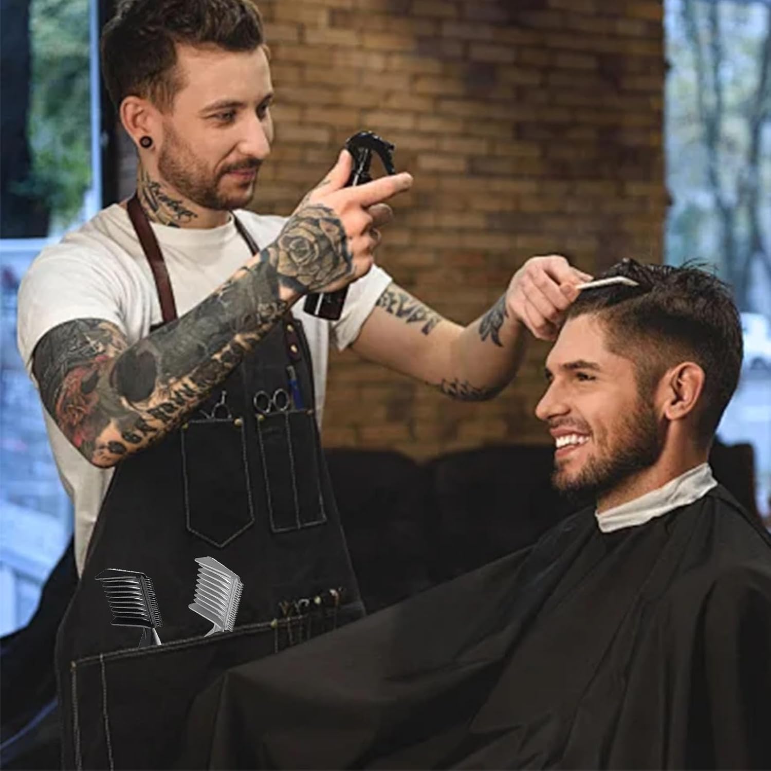 2pcs Blend Friend Curved Positioning Fade Comb, Professional Heat Resistant Cutting Comb for Men Salon Hairdresser Clipper Cuts Tools Black and Grey