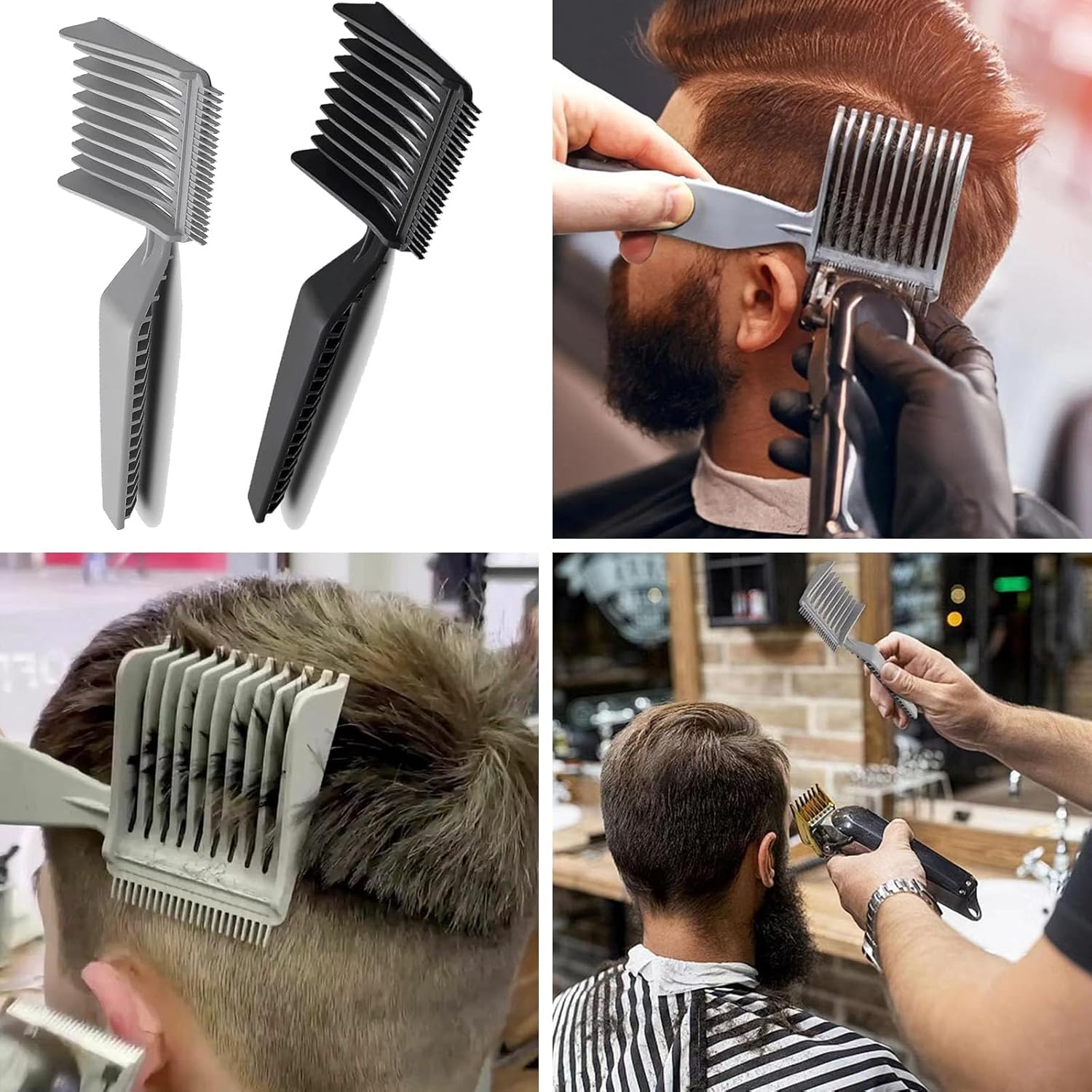 2pcs Blend Friend Curved Positioning Fade Comb, Professional Heat Resistant Cutting Comb for Men Salon Hairdresser Clipper Cuts Tools Black and Grey