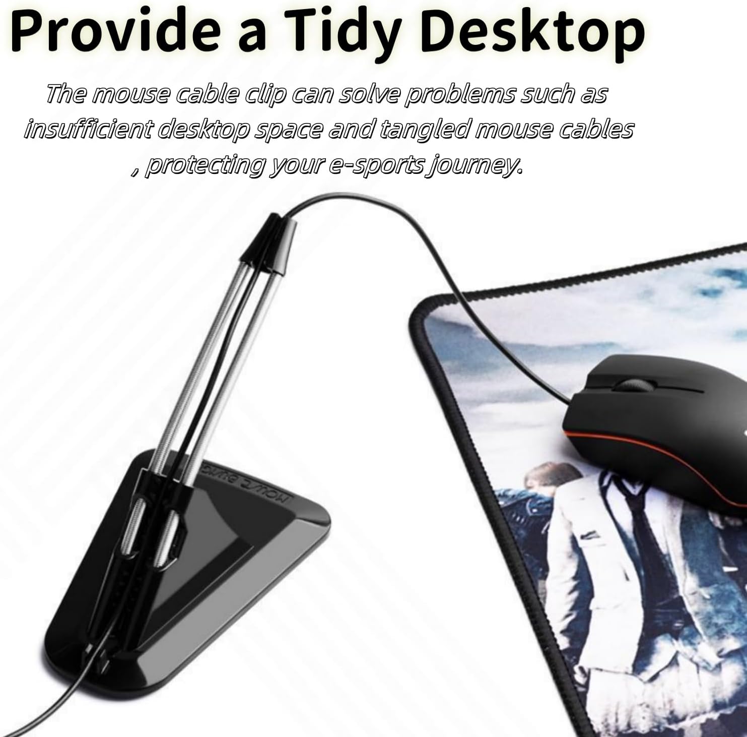 Gaming Mouse Bungee, Highly & Fashionable Mouse Cord Holder for Esports，Flexible Mouse Bungee Cord Management, Universal Game Mouse Cable Management Fixer Holder. Black