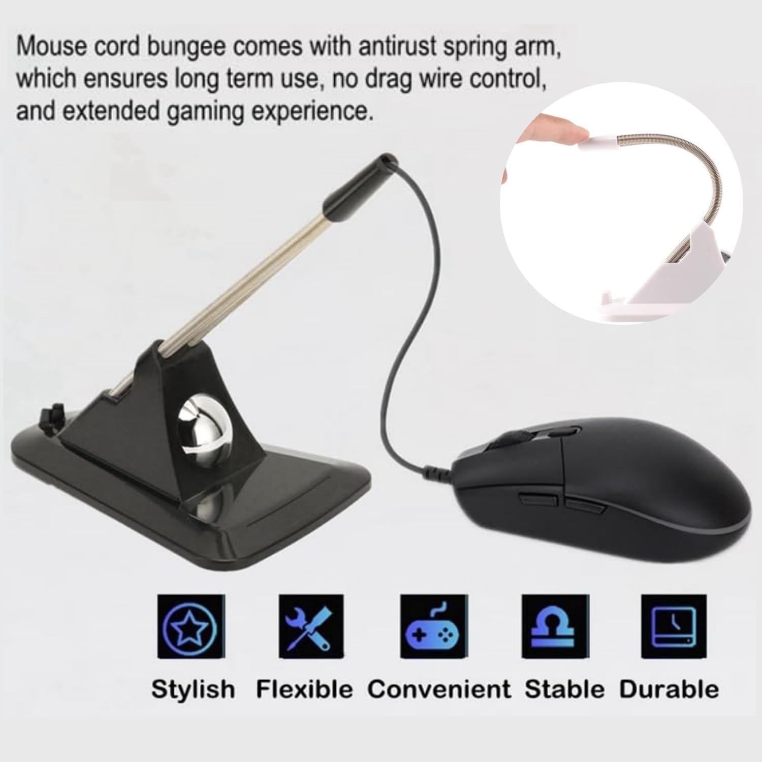 Gaming Mouse Bungee, Highly & Fashionable Mouse Cord Holder for Esports，Flexible Mouse Bungee Cord Management, Universal Game Mouse Cable Management Fixer Holder. Black
