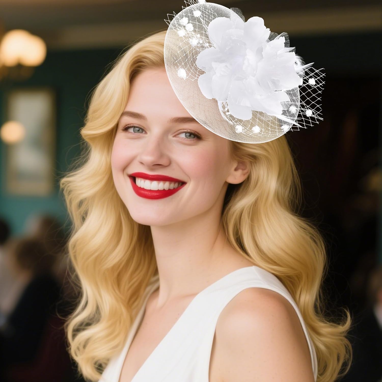 20s Fascinators Hat for Women Tea Party Headpiece Mesh Feathers Hair Clip for Bridal Wedding