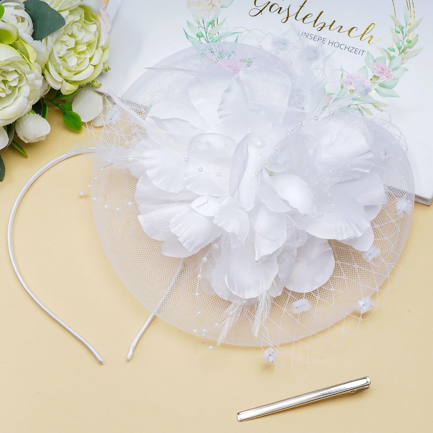 20s Fascinators Hat for Women Tea Party Headpiece Mesh Feathers Hair Clip for Bridal Wedding