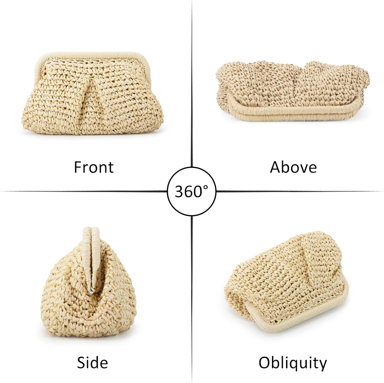 Straw Clutch Purse for Women Cloud Dumpling Pouch Straw Crossbody Shoulder Handbag Summer Beach Woven Bag
