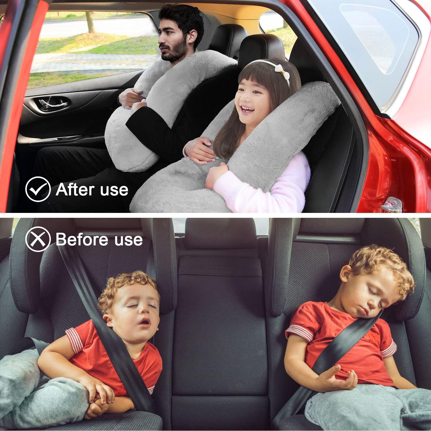 Car Pillow for Kids – Comfort Travel Pillow for Car – Soft Cotton Support Cushion for Children and Adults on Long Trips Gray