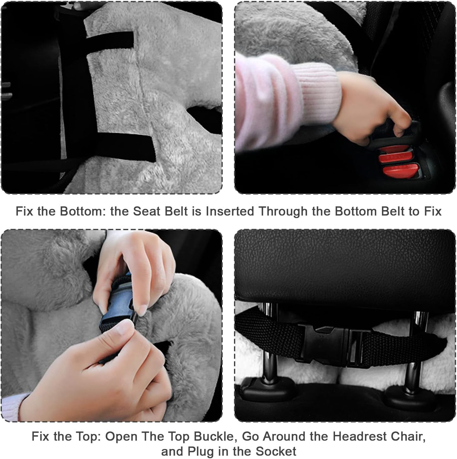 Car Pillow for Kids – Comfort Travel Pillow for Car – Soft Cotton Support Cushion for Children and Adults on Long Trips Gray