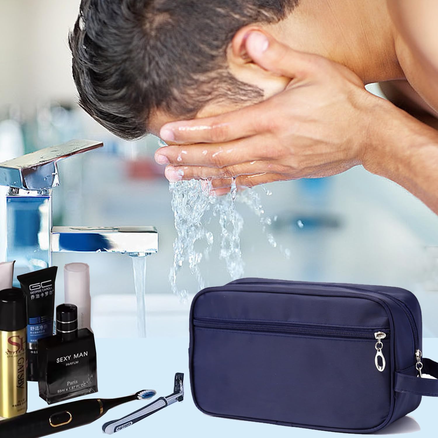 Toiletry Bag for Men, Portable Travel Wash Bags, Water-Resistant Shaving Bag Gym Shower Bathroom Bag Dopp Kit Make Up Bag Toiletries Accessories Organizer Black