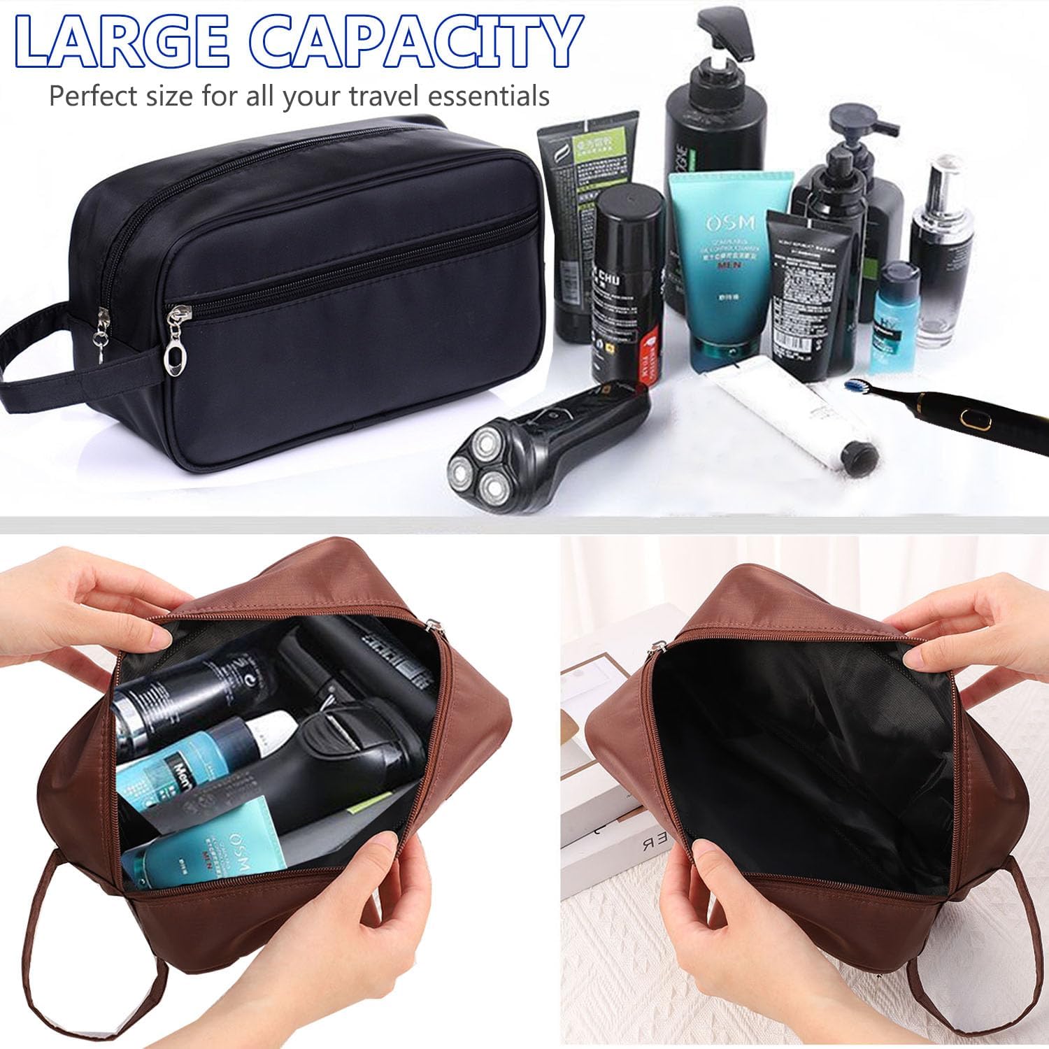 Toiletry Bag for Men, Portable Travel Wash Bags, Water-Resistant Shaving Bag Gym Shower Bathroom Bag Dopp Kit Make Up Bag Toiletries Accessories Organizer Black