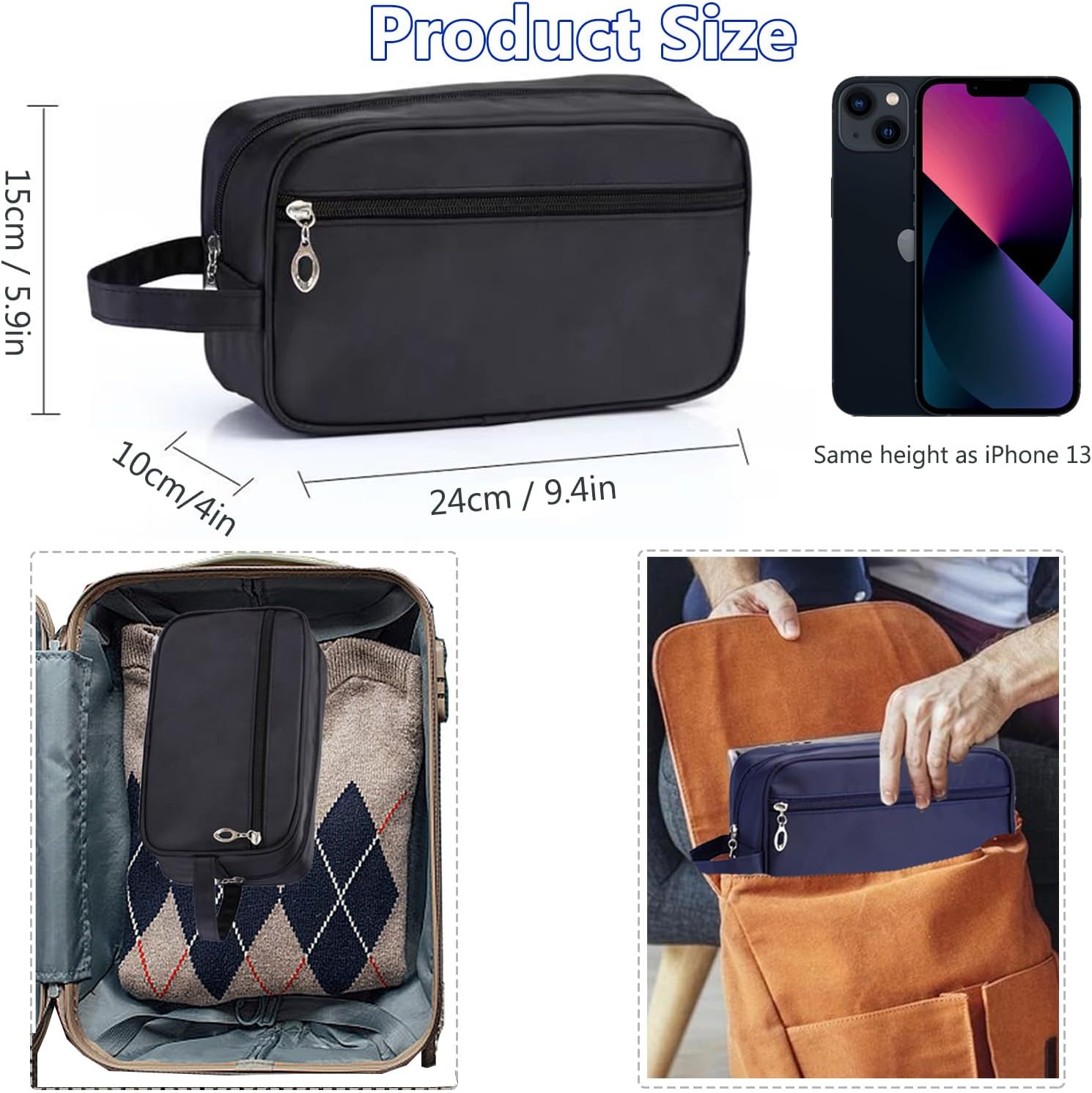 Toiletry Bag for Men, Portable Travel Wash Bags, Water-Resistant Shaving Bag Gym Shower Bathroom Bag Dopp Kit Make Up Bag Toiletries Accessories Organizer Black