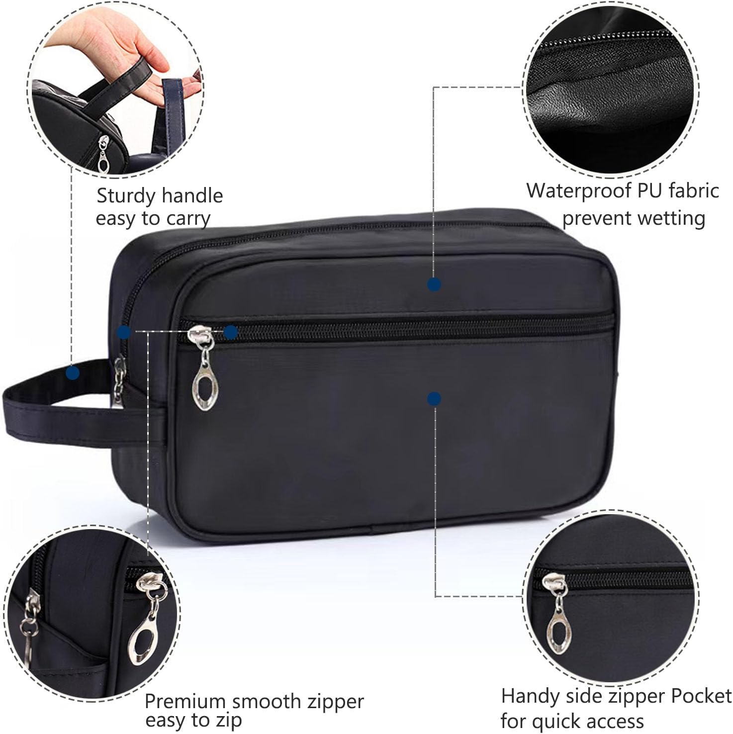 Toiletry Bag for Men, Portable Travel Wash Bags, Water-Resistant Shaving Bag Gym Shower Bathroom Bag Dopp Kit Make Up Bag Toiletries Accessories Organizer Black