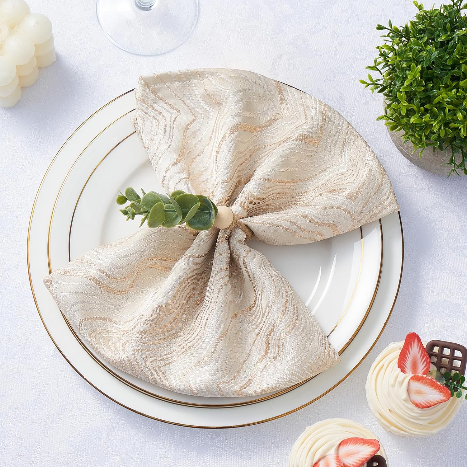 Napkin Rings Set of 12, Easter Napkin Rings, Boho Eucalyptus Leaf Napkins Rings, Wood Bead Farmhouse Easter Napkin Holder for Weddings Christmas Party Table Decoration