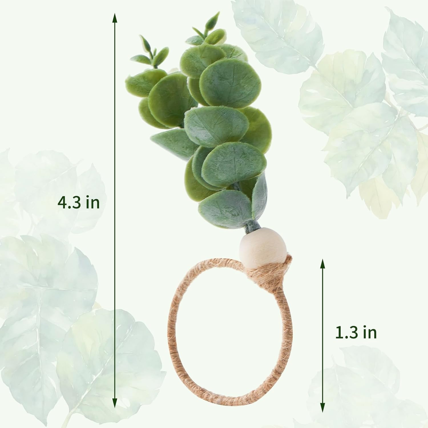 Napkin Rings Set of 12, Easter Napkin Rings, Boho Eucalyptus Leaf Napkins Rings, Wood Bead Farmhouse Easter Napkin Holder for Weddings Christmas Party Table Decoration