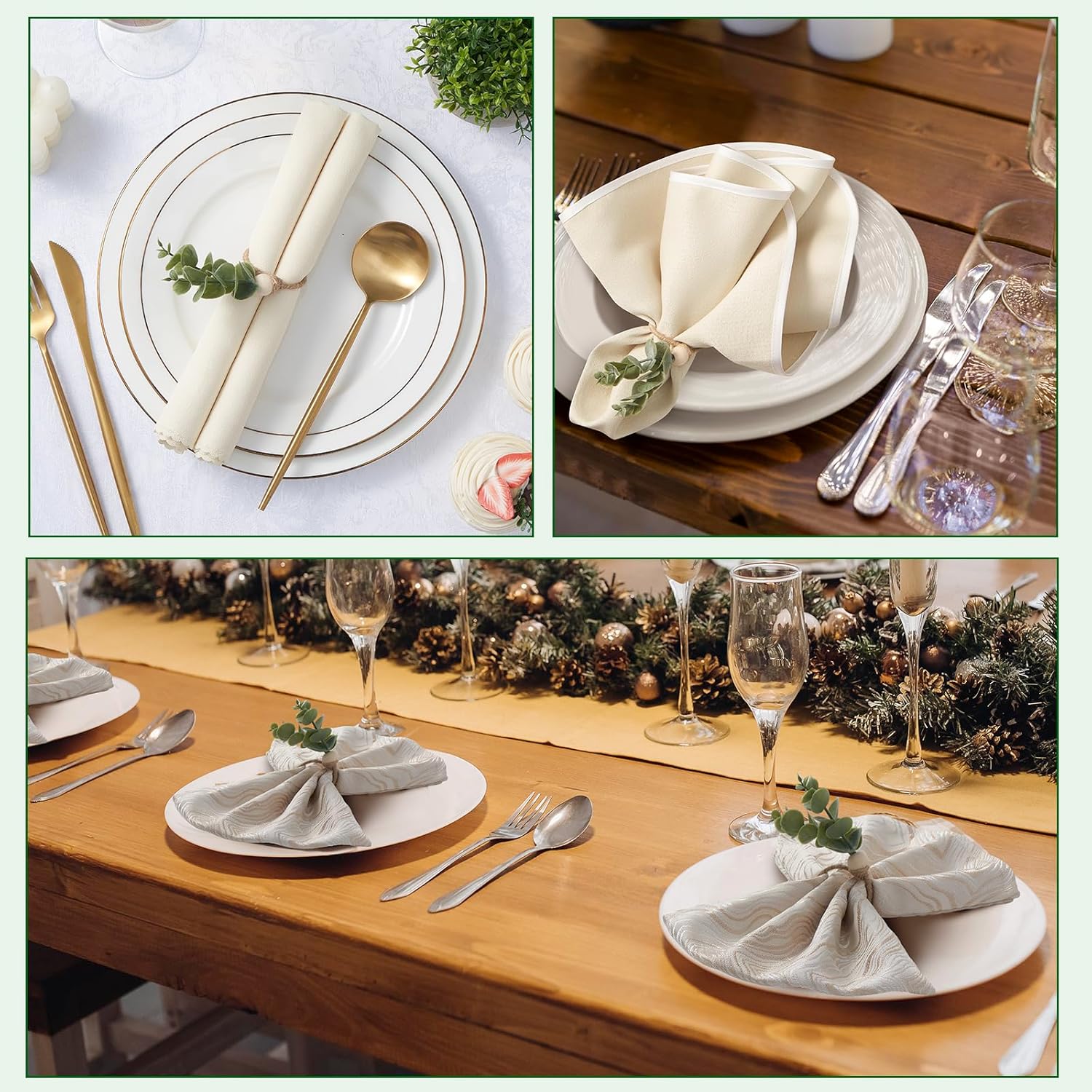 Napkin Rings Set of 12, Easter Napkin Rings, Boho Eucalyptus Leaf Napkins Rings, Wood Bead Farmhouse Easter Napkin Holder for Weddings Christmas Party Table Decoration