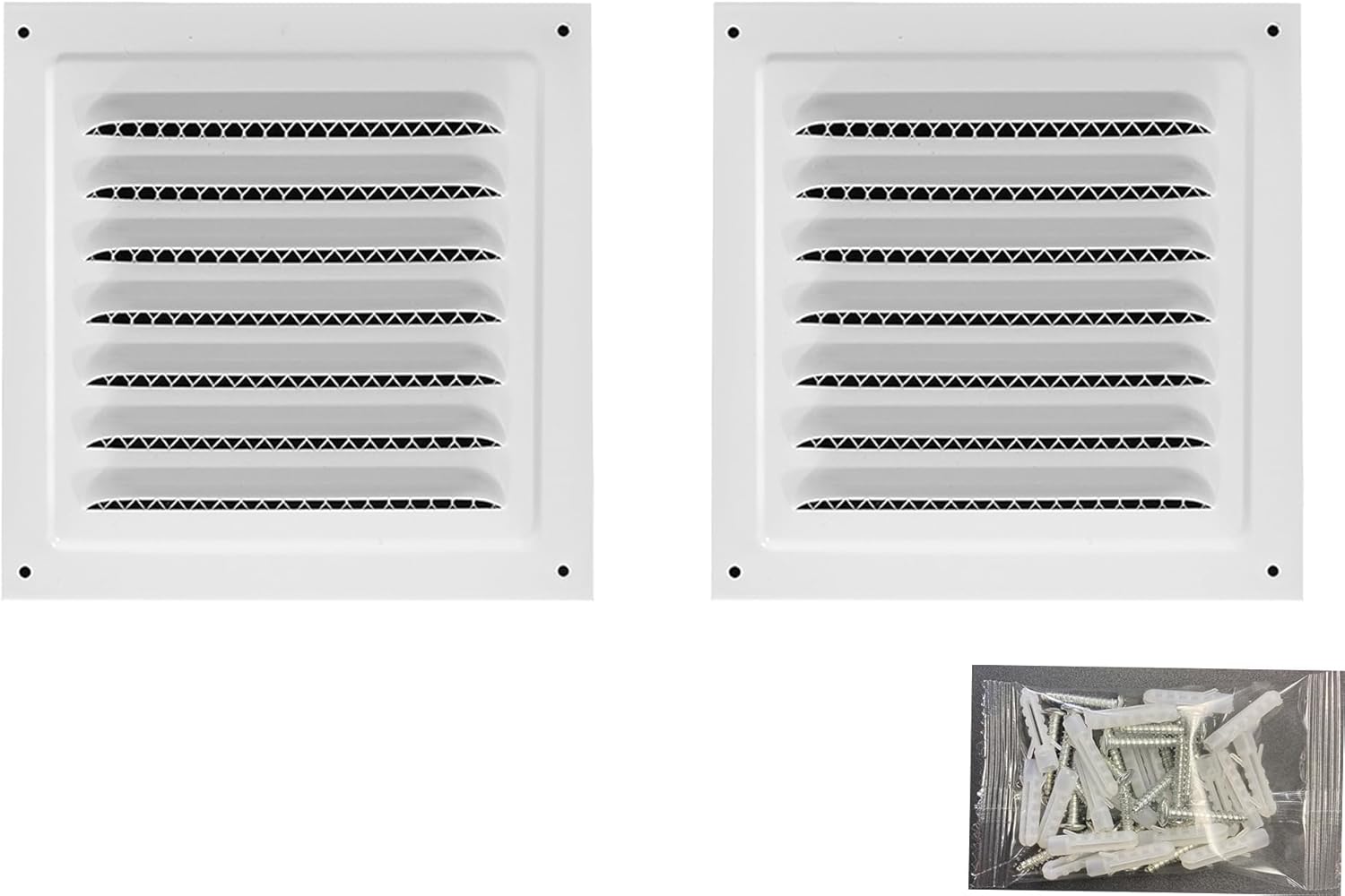 2pcs Attic Vent Soffit Vent Aluminum Wall Vent Metal Shed Vent Square Vent Louver Vent Grille with Built-in Insect Screen for Exterior Door House Attic Garage Ceiling White 8" x 8"-2 Pack