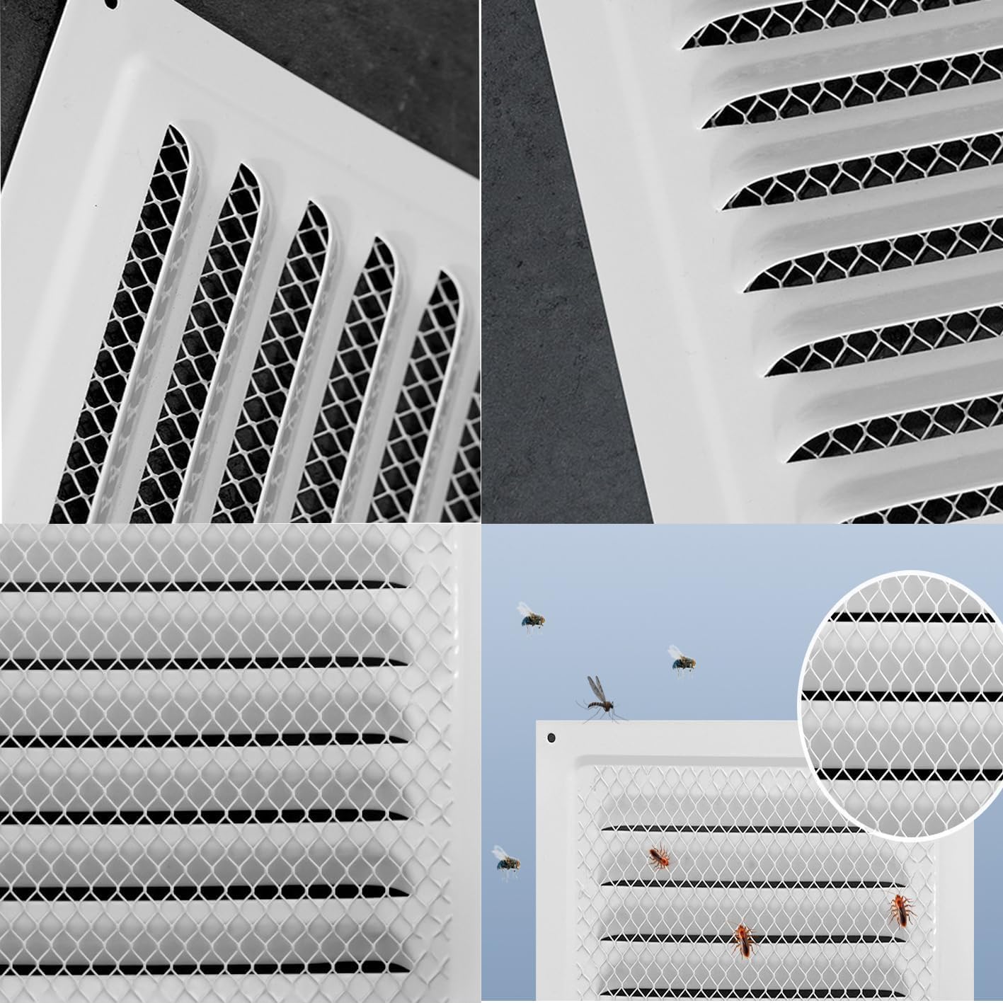 2pcs Attic Vent Soffit Vent Aluminum Wall Vent Metal Shed Vent Square Vent Louver Vent Grille with Built-in Insect Screen for Exterior Door House Attic Garage Ceiling White 8" x 8"-2 Pack