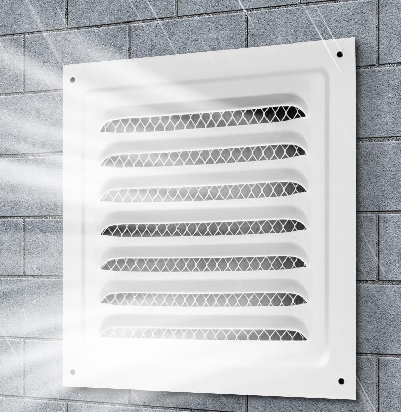 2pcs Attic Vent Soffit Vent Aluminum Wall Vent Metal Shed Vent Square Vent Louver Vent Grille with Built-in Insect Screen for Exterior Door House Attic Garage Ceiling White 8" x 8"-2 Pack