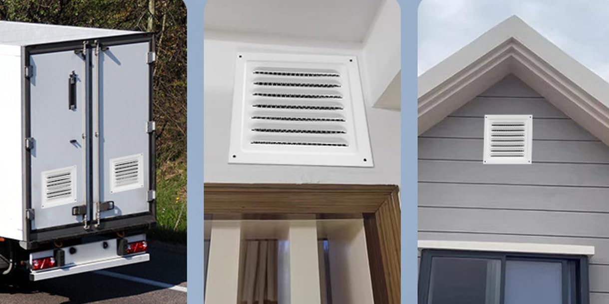 2pcs Attic Vent Soffit Vent Aluminum Wall Vent Metal Shed Vent Square Vent Louver Vent Grille with Built-in Insect Screen for Exterior Door House Attic Garage Ceiling White 8" x 8"-2 Pack
