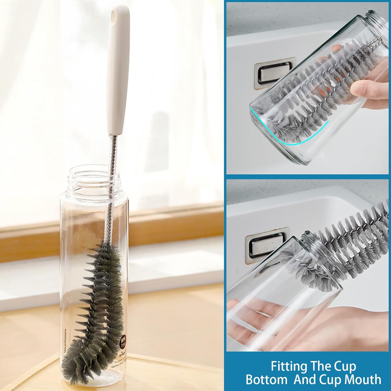 15.7" 40cm Flexible Long Black Bottle Cleaning Brush for Kitchen and Dining - Perfect for Baby Bottles, Sports Bottles, Glassware, Mugs, Jars, and Stemware 2-pc