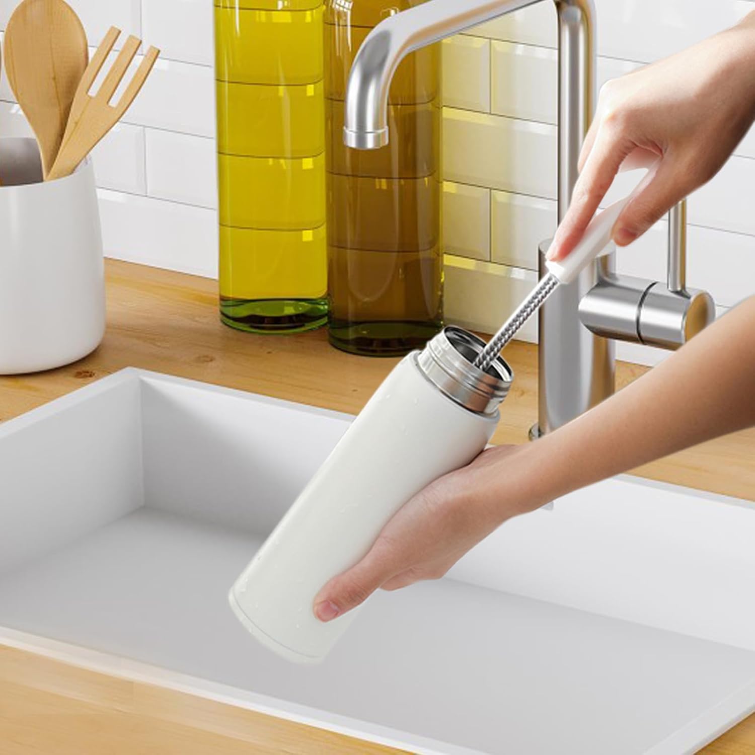 15.7" 40cm Flexible Long Black Bottle Cleaning Brush for Kitchen and Dining - Perfect for Baby Bottles, Sports Bottles, Glassware, Mugs, Jars, and Stemware 2-pc
