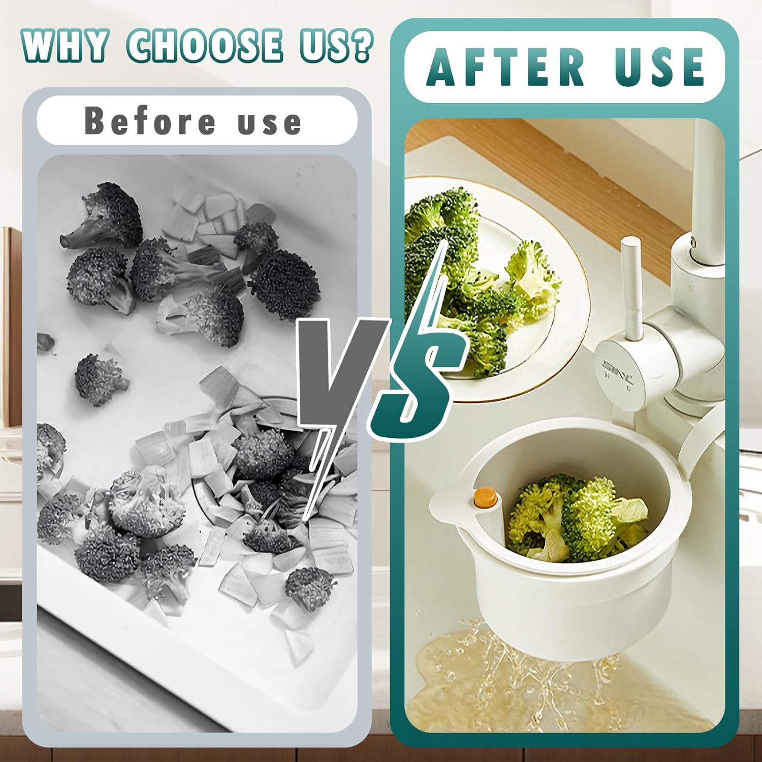 Sink Strainer Basket, Hang on Faucet Kitchen Sink Drain Basket, With Push to Empty & Detachable Fast-Drain Mesh, Multifunctionfor Kitchen Tools for Food Waste Removal & Veggie Washing white