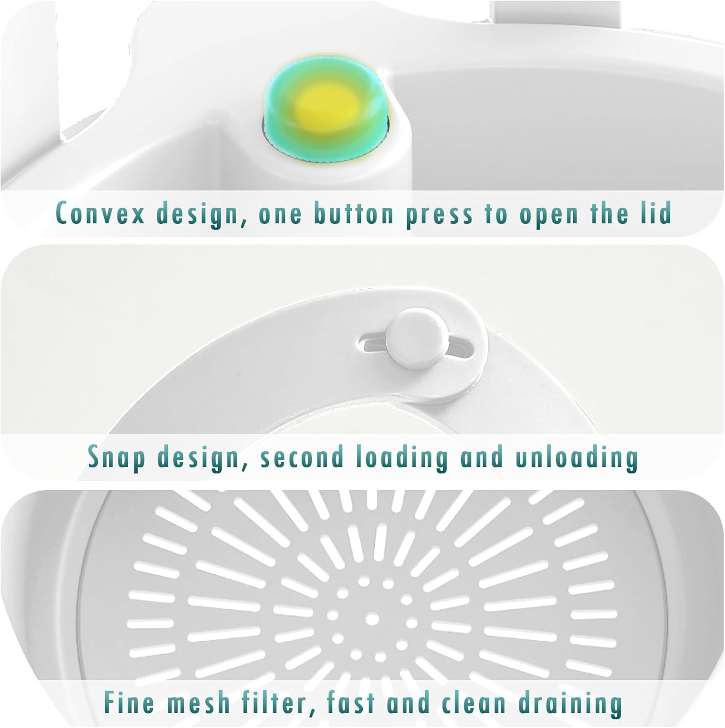Sink Strainer Basket, Hang on Faucet Kitchen Sink Drain Basket, With Push to Empty & Detachable Fast-Drain Mesh, Multifunctionfor Kitchen Tools for Food Waste Removal & Veggie Washing white