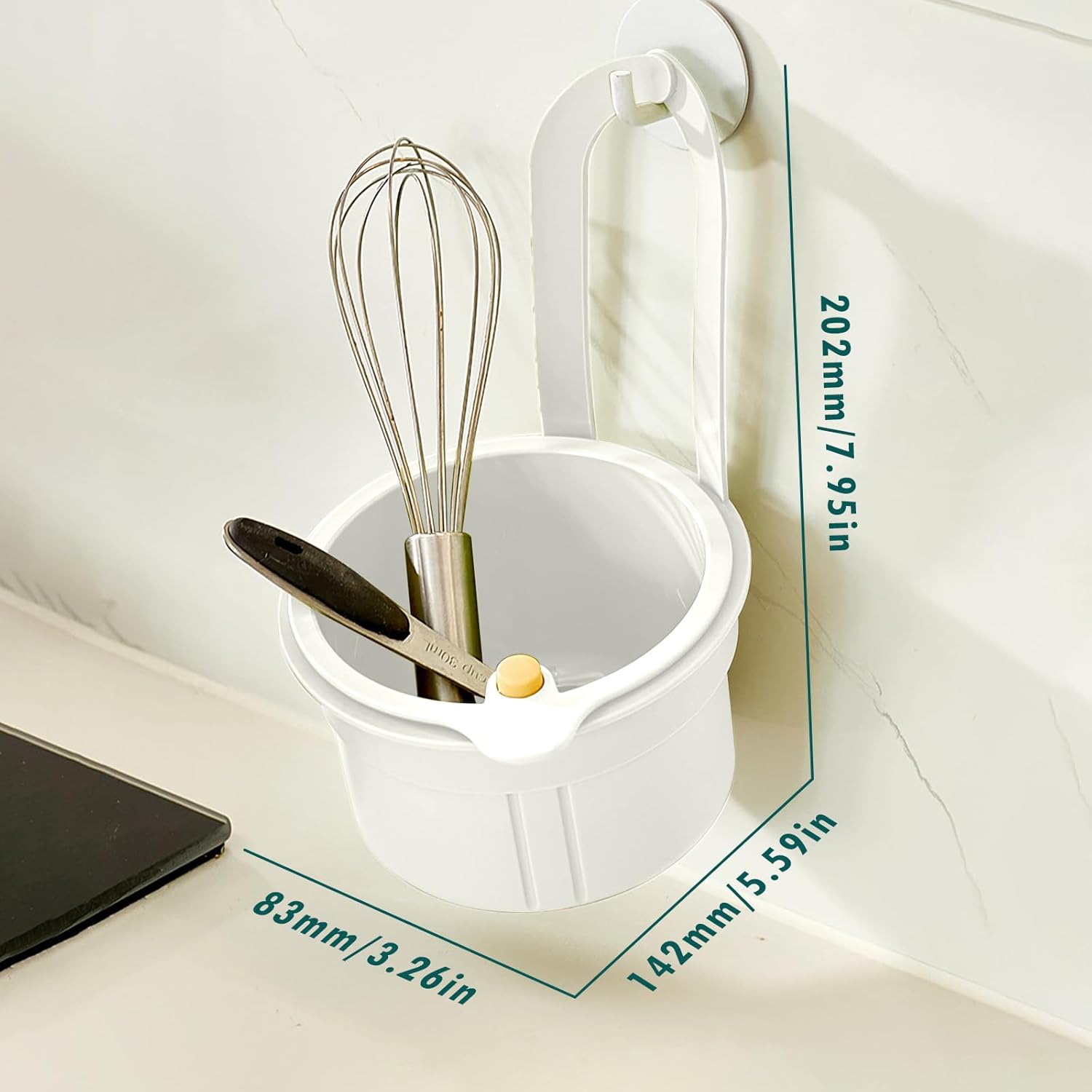 Sink Strainer Basket, Hang on Faucet Kitchen Sink Drain Basket, With Push to Empty & Detachable Fast-Drain Mesh, Multifunctionfor Kitchen Tools for Food Waste Removal & Veggie Washing white
