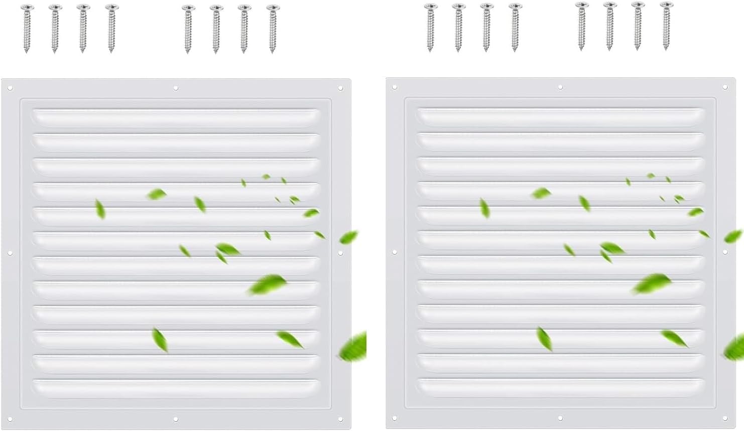 2 Pack 10x10 Inch Aluminum Gable Vent,Attic Vent White Gable Vent, Flat Square Air Vent Louver with Insect Screen Vent Grille for Exterior Door House Attic Garage Ceiling 10 x 10 Inch