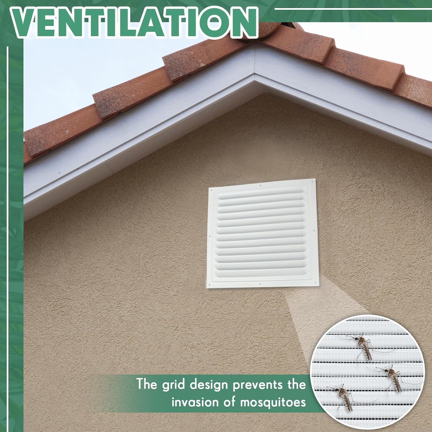 2 Pack 10x10 Inch Aluminum Gable Vent,Attic Vent White Gable Vent, Flat Square Air Vent Louver with Insect Screen Vent Grille for Exterior Door House Attic Garage Ceiling 10 x 10 Inch
