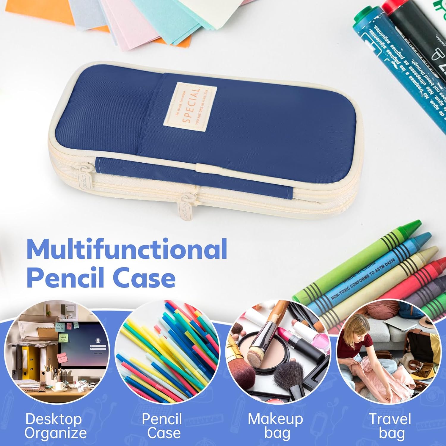 Pencil Case, Large Capacity Aesthetic Pen Cases with Durable Zipper, Big Stationery Pencil Pouch for Women & Men