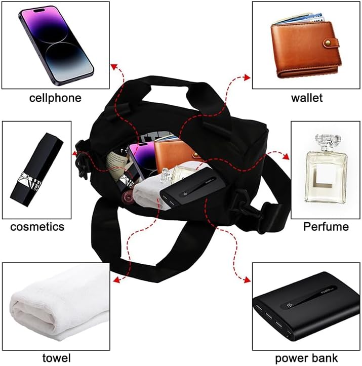 Mini Gym Bag for Women & Men Adjustable Small Duffle Bag with Detachable Strap, Waterproof Gym Tote with Wet Compartment, Portable Fitness Shoulder Bag for Sports & Travel Black