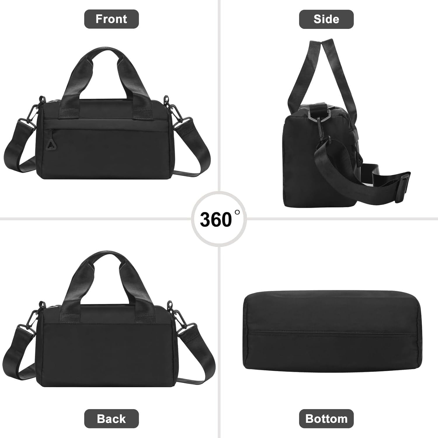 Mini Gym Bag for Women & Men Adjustable Small Duffle Bag with Detachable Strap, Waterproof Gym Tote with Wet Compartment, Portable Fitness Shoulder Bag for Sports & Travel Black