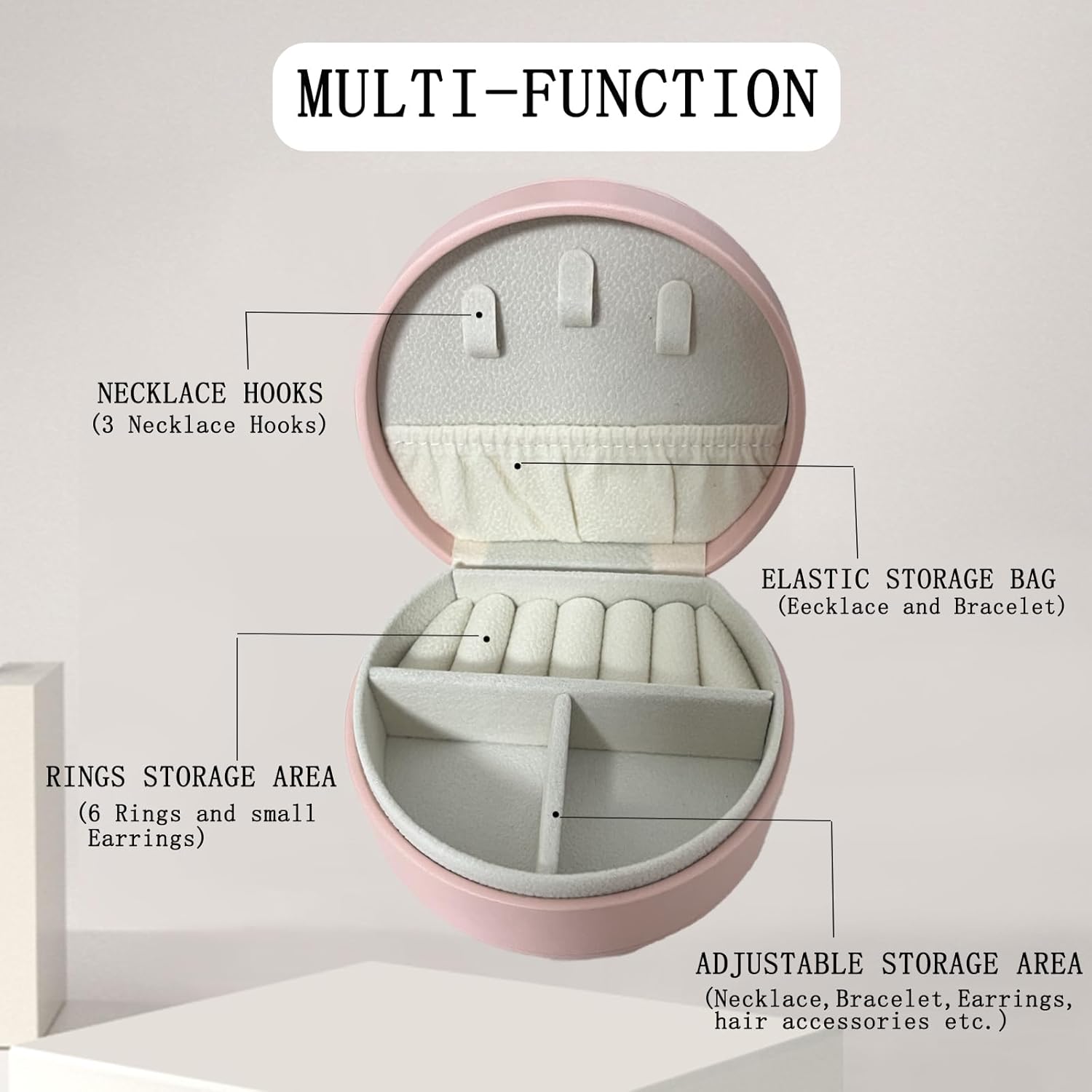Mini Jewelry Travel Case Small Jewelry Box, Portable PU Leather Jewelry Organizer, Jewellery Storage Holder for Rings Earrings Necklace Organizer, Boxes Gifts for Girls Women Pink