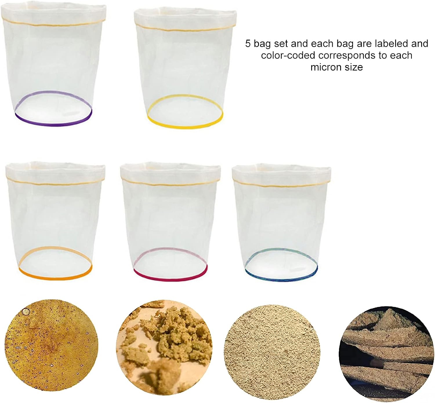 5pcs 5 Gallon Filter Bag Bubble Bag Herbal Ice Essence Extractor Kit Set Micron Drawstring Extraction Bags