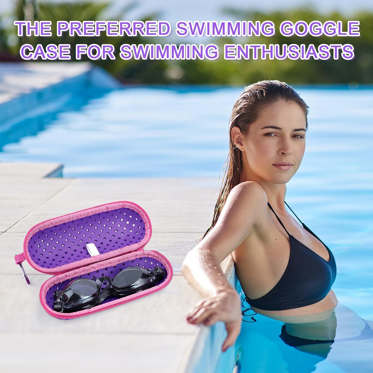 Swim Goggle Case For Swimming Goggles, Protective Cases for Goggles with Clip, Sunglasses, Goggles, Sports