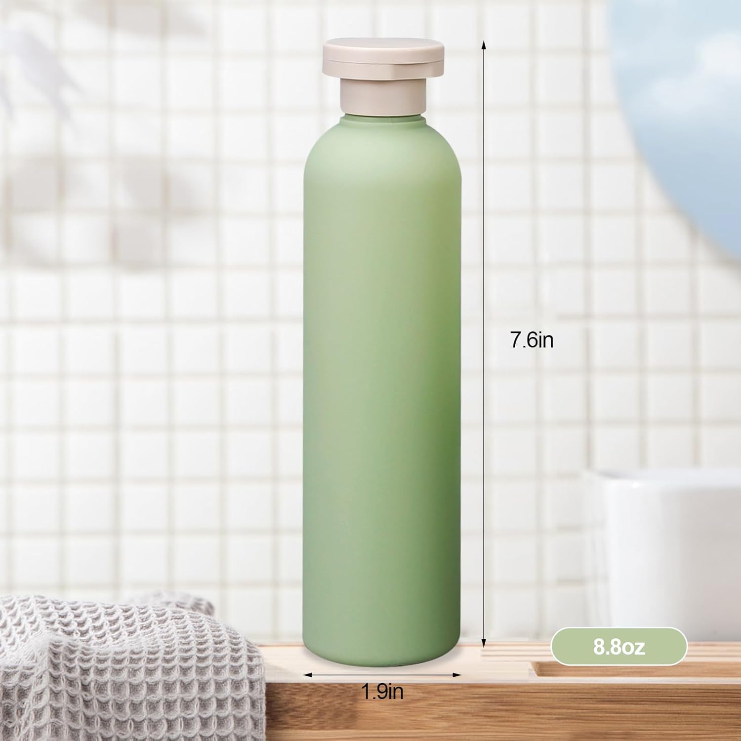 3Pcs 8.8oz Flip Top Squeeze Bottles,Reusable and Refillable Leak Proof Travel Bottles,For Lotions,Facial Creams,Shampoos,Hair Conditioner Green