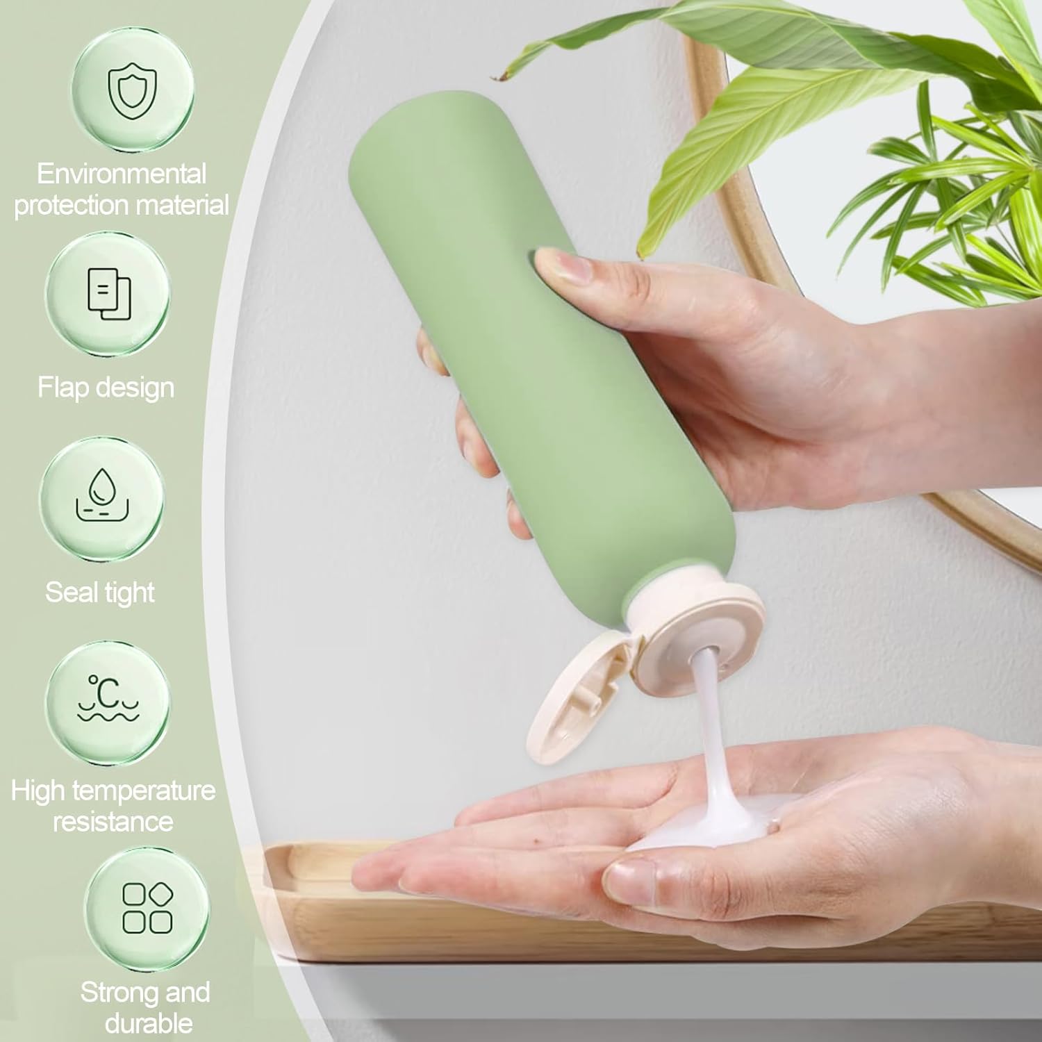 3Pcs 8.8oz Flip Top Squeeze Bottles,Reusable and Refillable Leak Proof Travel Bottles,For Lotions,Facial Creams,Shampoos,Hair Conditioner Green