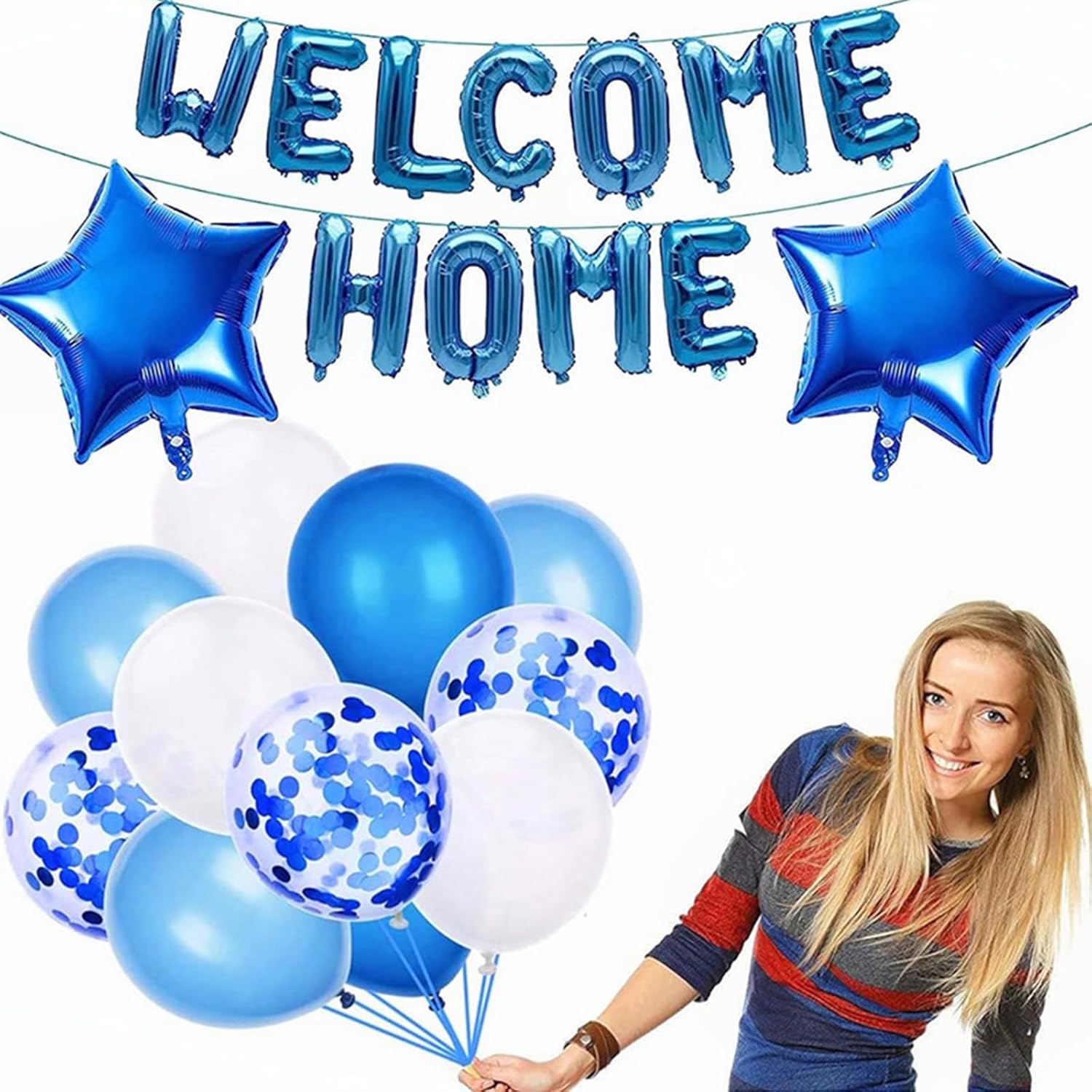 Baby Shower Decorations for Boy, Blue Banner Star Balloons welcome home Party Supplies Set for Baby Shower Boy Birthday Wedding Gender Reveal Party Supplies