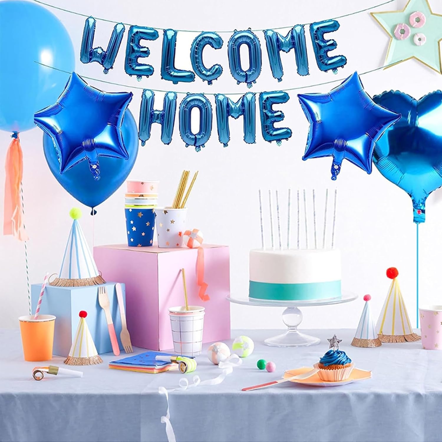Baby Shower Decorations for Boy, Blue Banner Star Balloons welcome home Party Supplies Set for Baby Shower Boy Birthday Wedding Gender Reveal Party Supplies