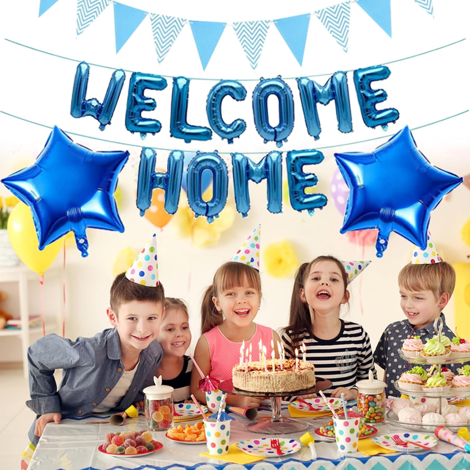 Baby Shower Decorations for Boy, Blue Banner Star Balloons welcome home Party Supplies Set for Baby Shower Boy Birthday Wedding Gender Reveal Party Supplies