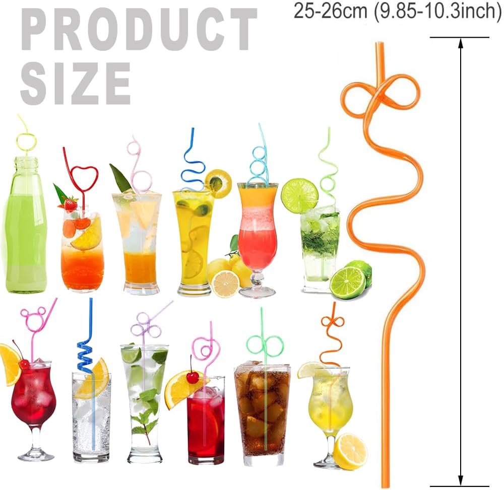 20 Pcs Crazy Straws,Reusable Silly Colorful Drinking Straws Creative Bar Twirly Colorful Fun Varied Twists Straws Loop Curly Swirly Straw for Kids Adults Birthday Wedding Cocktail Decor