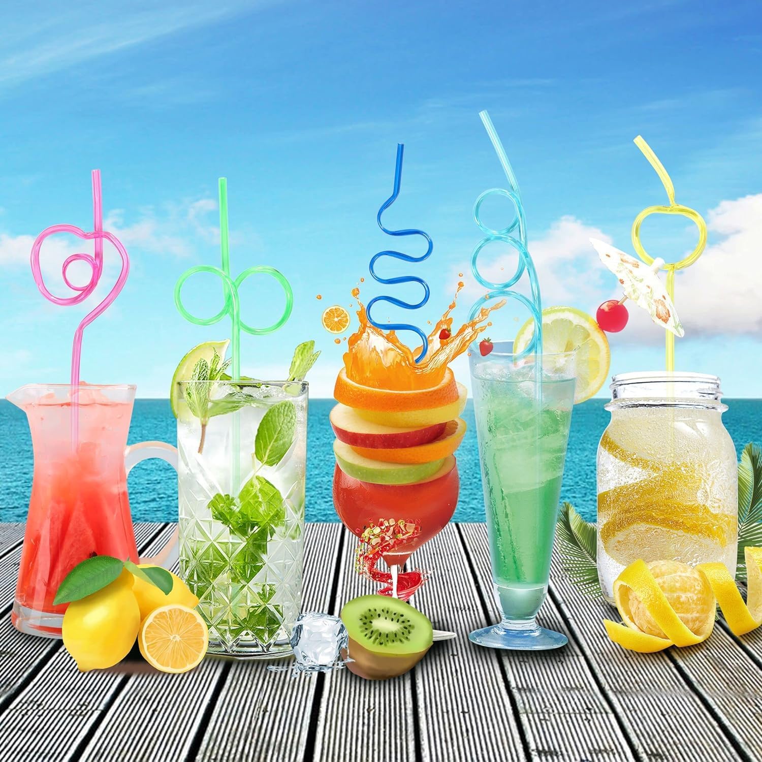 20 Pcs Crazy Straws,Reusable Silly Colorful Drinking Straws Creative Bar Twirly Colorful Fun Varied Twists Straws Loop Curly Swirly Straw for Kids Adults Birthday Wedding Cocktail Decor