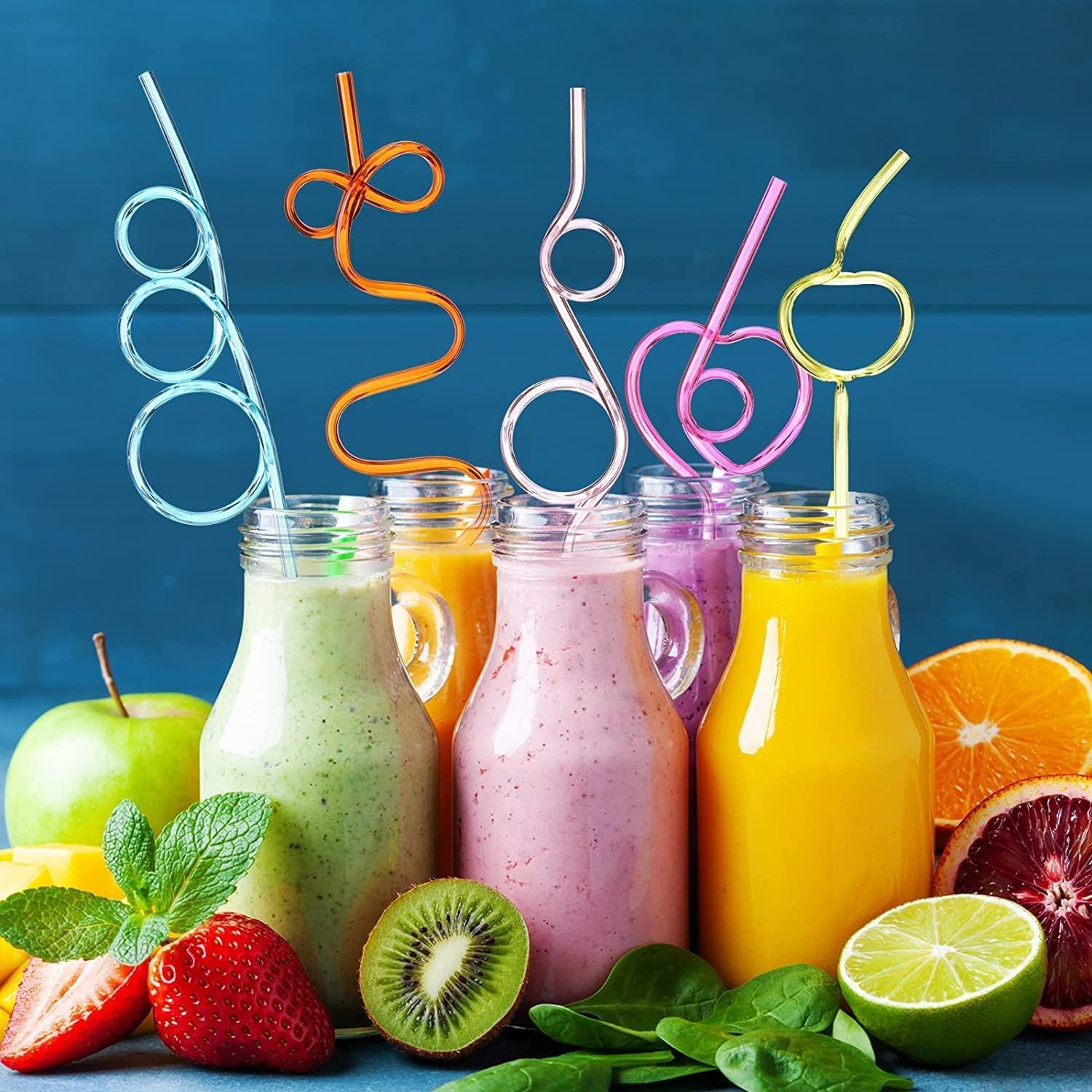 20 Pcs Crazy Straws,Reusable Silly Colorful Drinking Straws Creative Bar Twirly Colorful Fun Varied Twists Straws Loop Curly Swirly Straw for Kids Adults Birthday Wedding Cocktail Decor