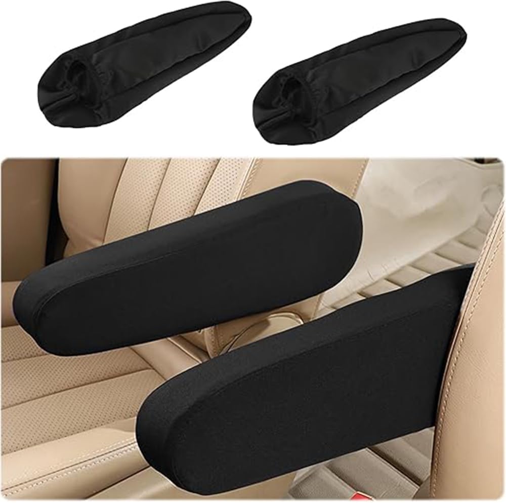 2PC Car Front Seat Armrest Covers,Universal Size Seat Arm Rest Cover,Flat Cloth Fabric Armrest Cover,Car Interior Accessories 1Pair Black
