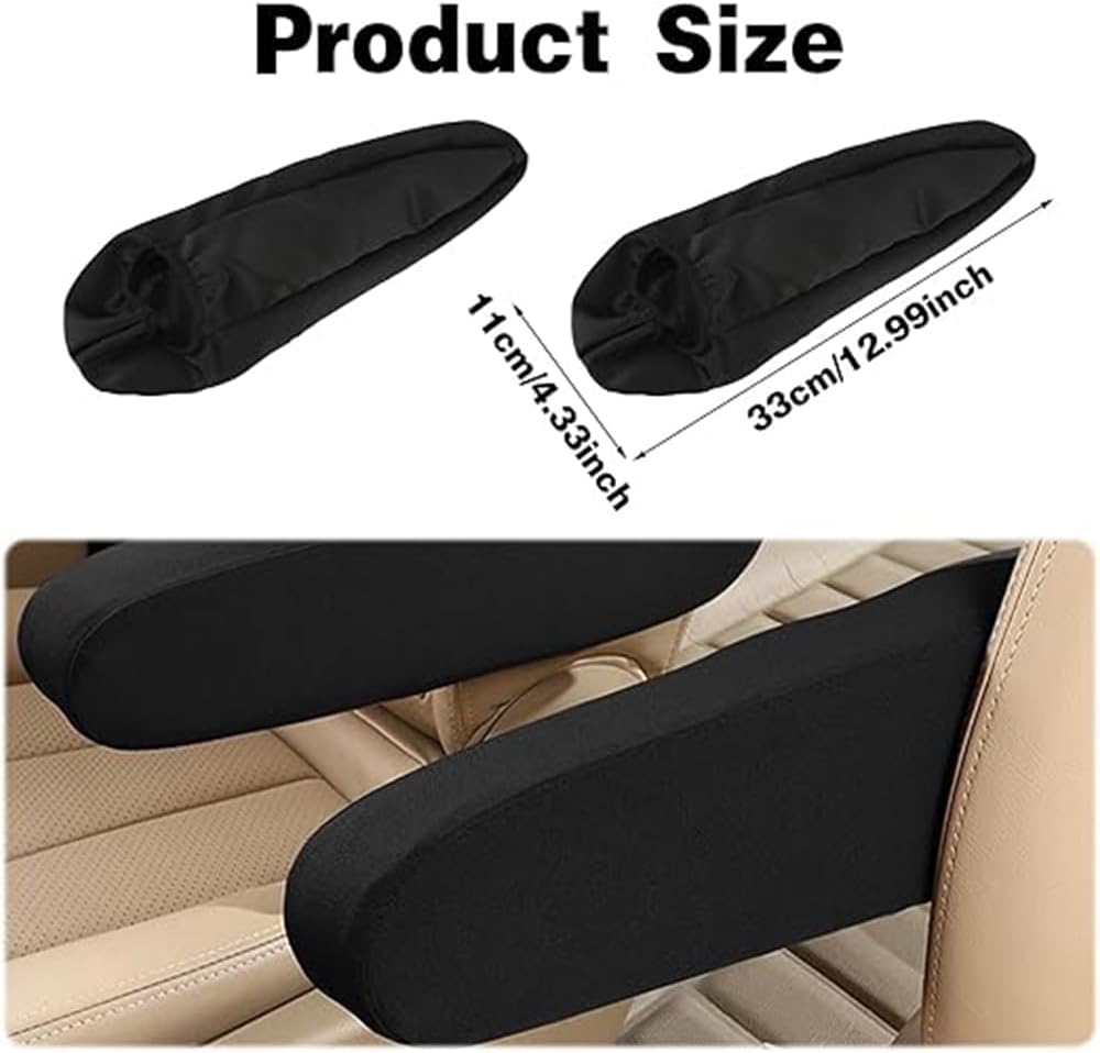 2PC Car Front Seat Armrest Covers,Universal Size Seat Arm Rest Cover,Flat Cloth Fabric Armrest Cover,Car Interior Accessories 1Pair Black