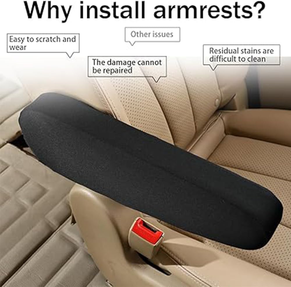 2PC Car Front Seat Armrest Covers,Universal Size Seat Arm Rest Cover,Flat Cloth Fabric Armrest Cover,Car Interior Accessories 1Pair Black