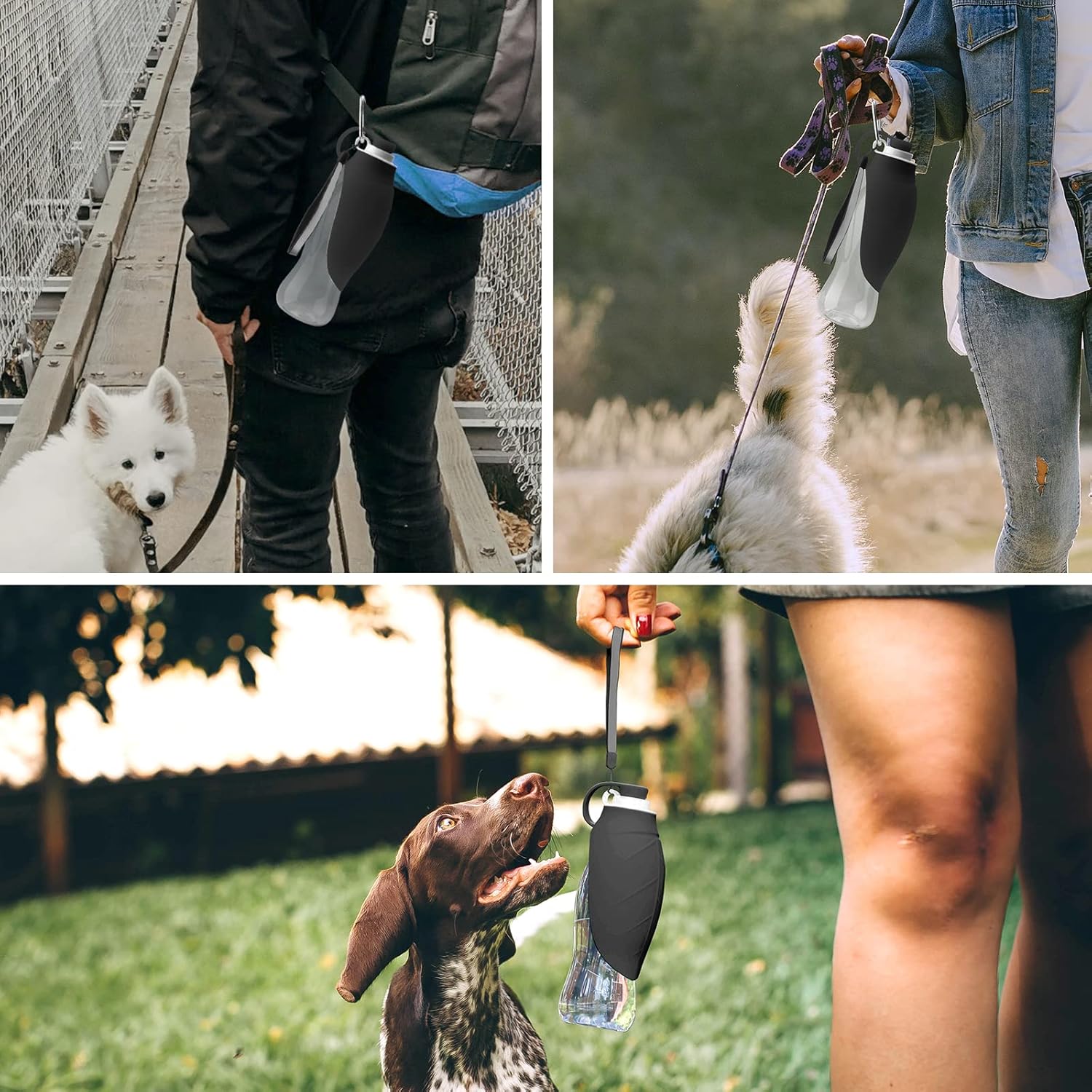 Dog Water Bottle, Portable Pet Water Dispenser Feeder Leak Proof with Drinking Cup Dish Bowl for Outdoor Walking, Hiking, Travel, 20OZ Water Bottle Fit for Small to Large Dogs and Cats Black