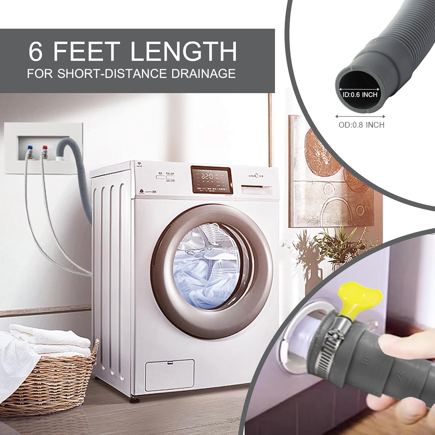 10 feet 3 Meters Hose Universal Washing Machine Drain Hose Flexible Dishwasher Drain Hose Extension Corrugated Washer Discharge Hose Kit