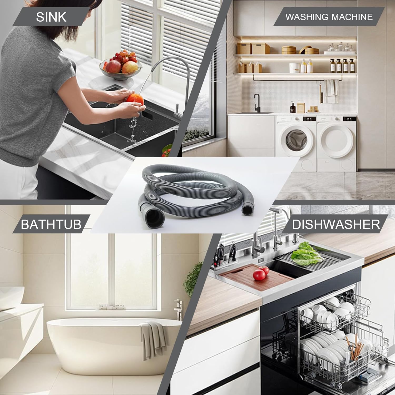 10 feet 3 Meters Hose Universal Washing Machine Drain Hose Flexible Dishwasher Drain Hose Extension Corrugated Washer Discharge Hose Kit